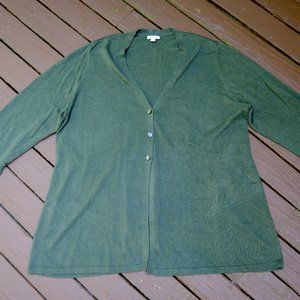 2X Linen/Rayon Olive Green Long Button-front Cardigan J. Jill